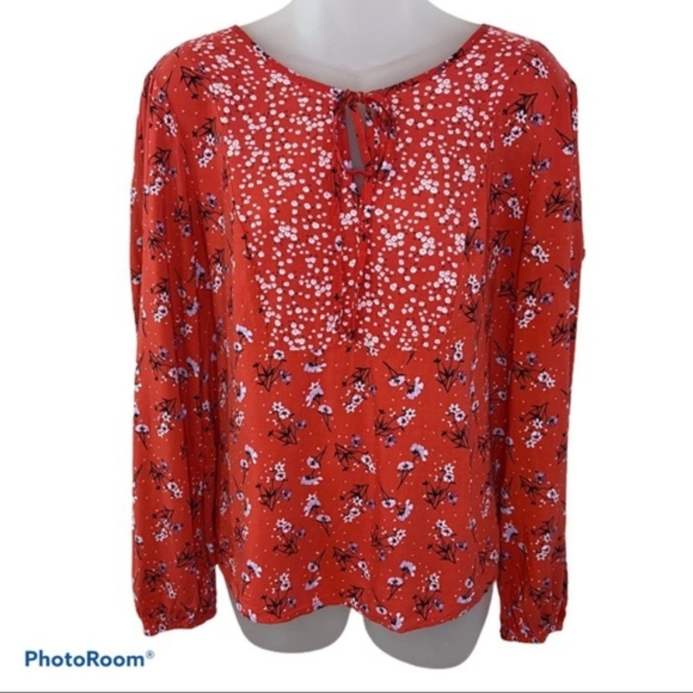 Candie's Red Floral Tie Front Blouse Size L